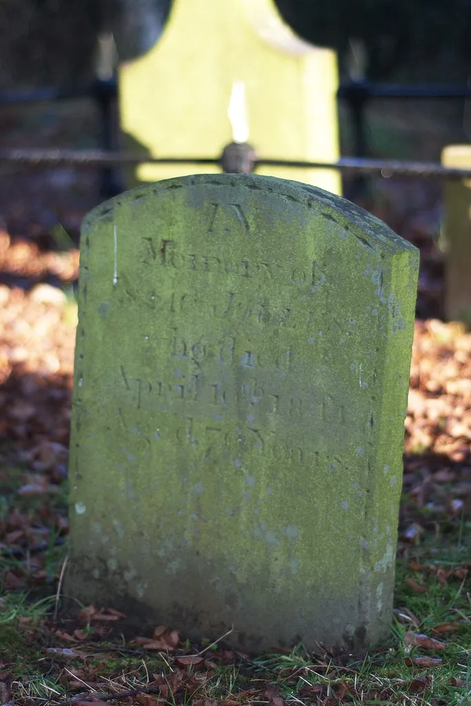 The grave of Isaac Joules in Church of St Mary, Yatton. The monument is possible Grade II listed (listing text ambiguous): [1]. Text reads: IN / Memory of / ISAAC JOULES / who died / April 10th / 1811 / Aged 79 Years This is a photo of listed building number 1137378.