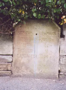 Milestone, Settle, Church Street, by No. 28