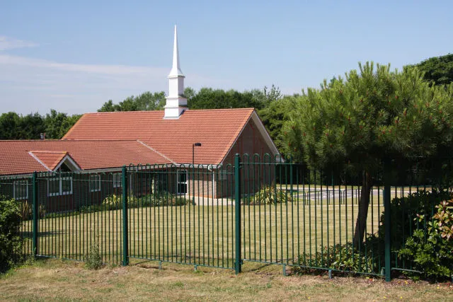 A meetinghouse of The Church of Jesus Christ of Latter-day Saints. This church is situated in Symonds Road, Bury St Edmunds and is surrounded by a sturdy steel fence.