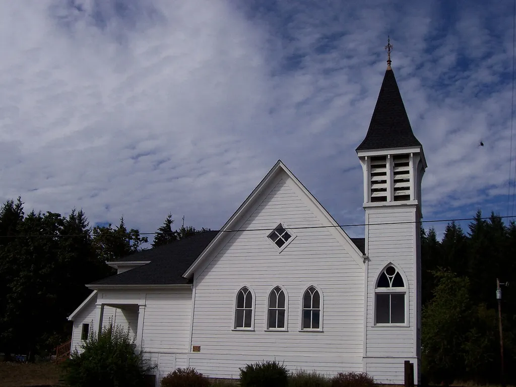 Beulah Methodist Episcopal Church in Falls City, Oregon. Listed on the National Register of Historic Places.