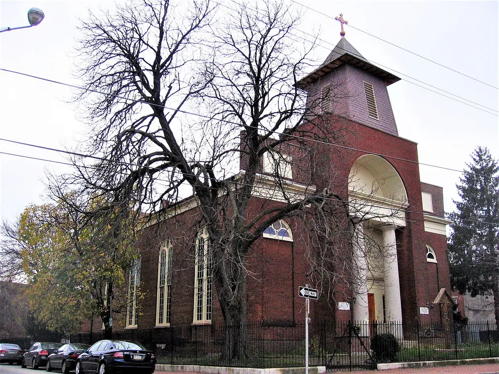Designed by William Strickland and built in 1816, St. John's Church, also known as the Holy Trinity Romanian Orthodox Church, is located at 220-230 Brown Street in the Northern Liberties neighborhood of Philadelphia.