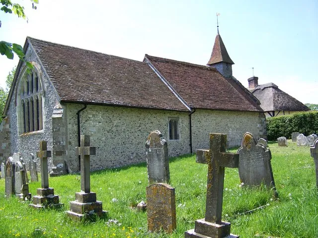 St Peter's Church, Racton Looking across the churchyard. The cottage just visible is believed to be where King Charles lodged on his way to Brighton.