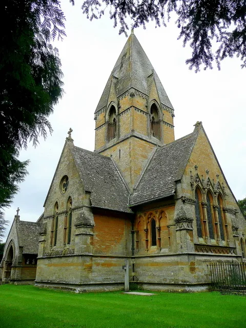 St. Peter's church, Daylesford A fine 19th century building with gothic references; looking from the south-east.