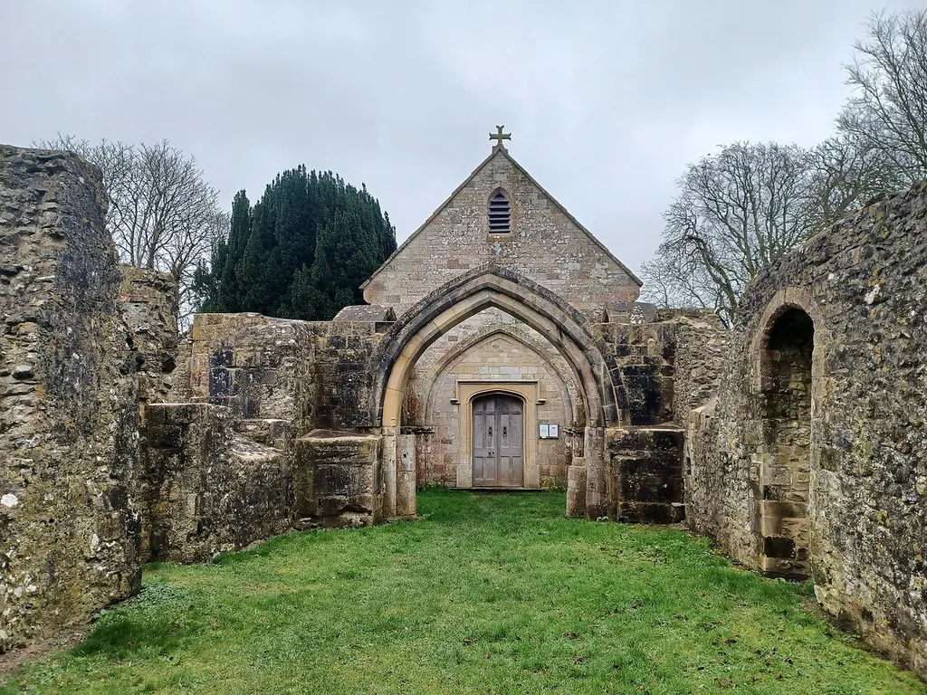 St Leonard's Church, Sutton Veny, Wiltshire, England. Partially dismantled in 1868, only the chancel remains intact and was used as a mortuary chapel. 12th century and later, Grade II listed.