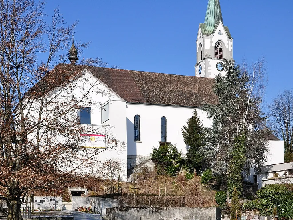 Mariae Himmelfahrt &amp; St. Valentin in Jona (Switzerland) as seen from the cemetery.