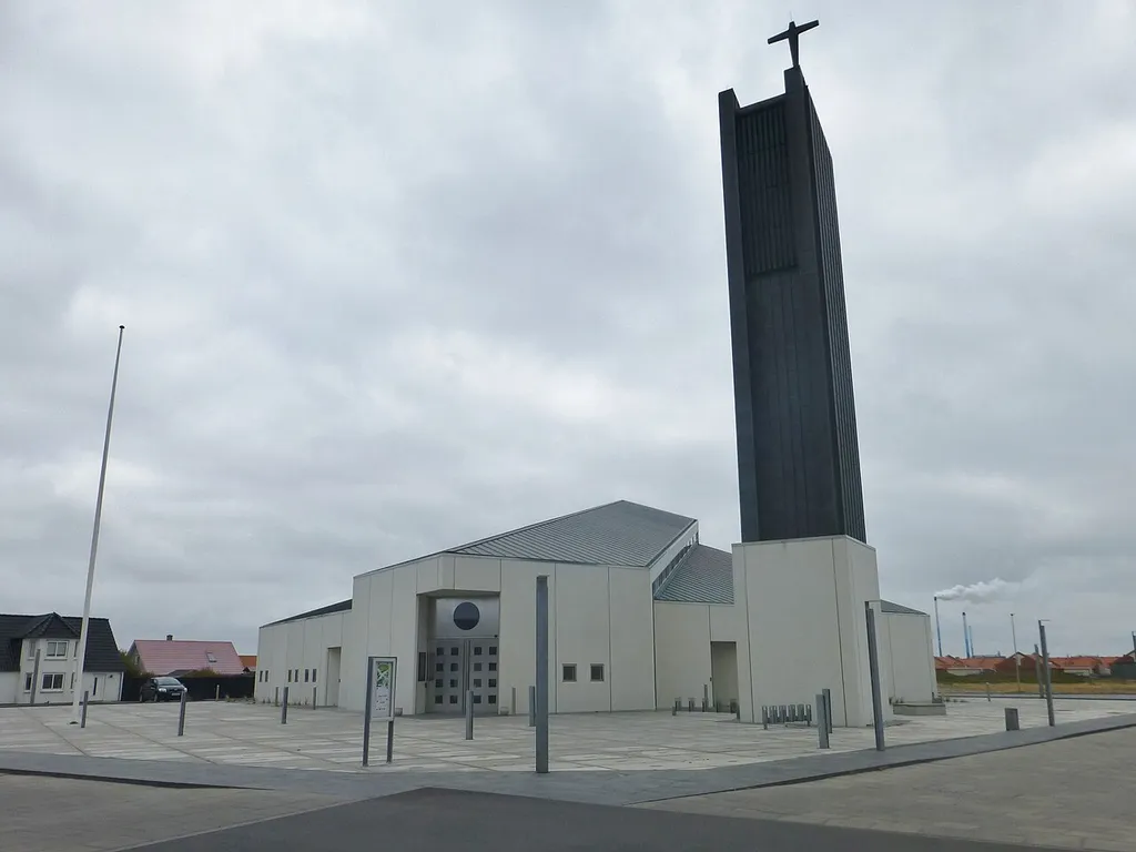 The church in Thyborøn in Denmark. The tower is not leaning but the optic of the camera makes it appear so.