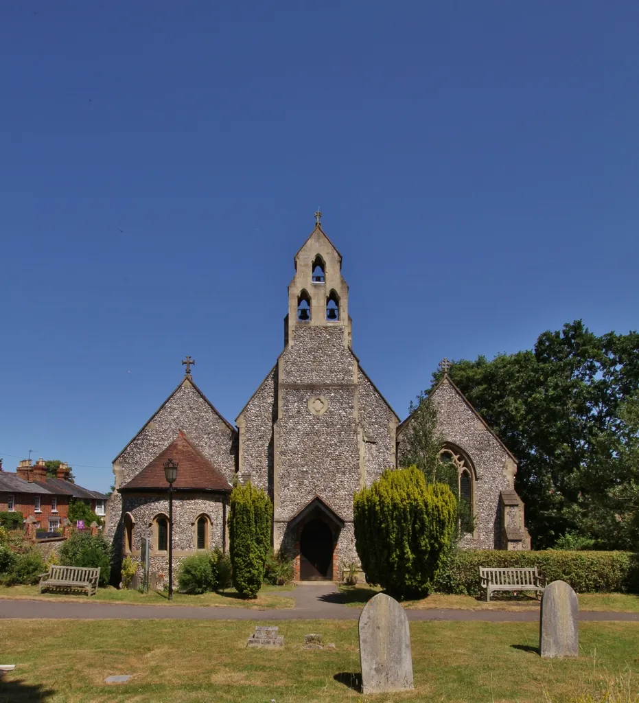 Holy Trinity parish church, Greys Hill, Henley-on-Thames, Oxfordshire, seen from west-southwest. The apse on the left is the babtistry, which was added in 1891.