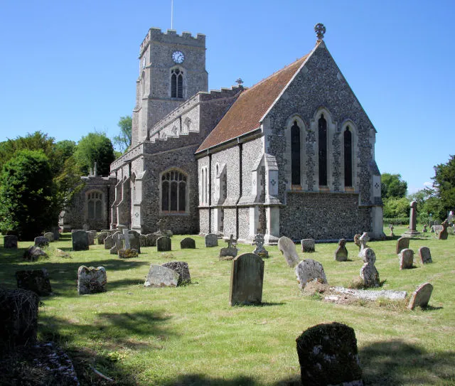 Church of All Saints in Lawshall, Suffolk, England. A Grade I listed medieval church.