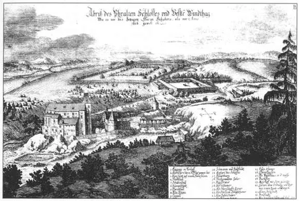 Castle Windhaag/Perg in Upper Austria, drawing from C. Beuttler, 1660.