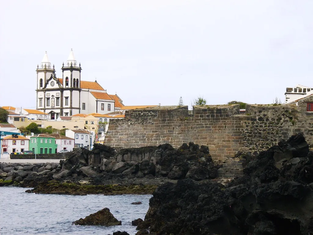 The walls of the Forte Grande de São Mateus and the parochial Church of São Mateus, São Mateus da Calheta, Angra do Heroísmo, Terceira (Azores), Portugal