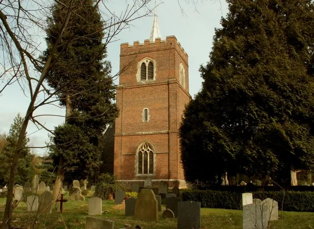 St. Mary the Virgin church, Stansted Mountfitchet, Essex. The tower of this church was built in 1692. Although most of the rest of the church was built in 1888, there are traces of Norman work inside. The church stands in a very rural setting, some distance from the town.