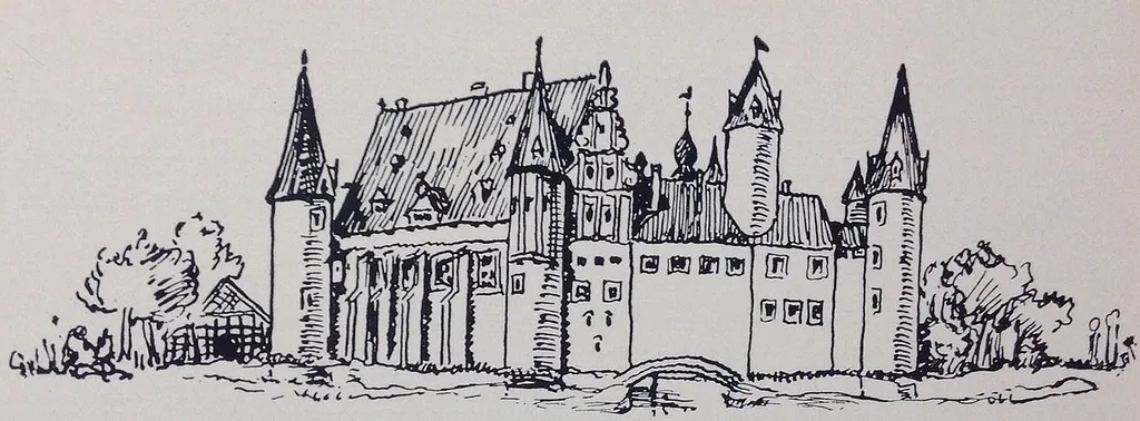 Alte Zeichnung der Burg Bevergern im Tecklenburger Land aus dem 17. Jahrhundert.