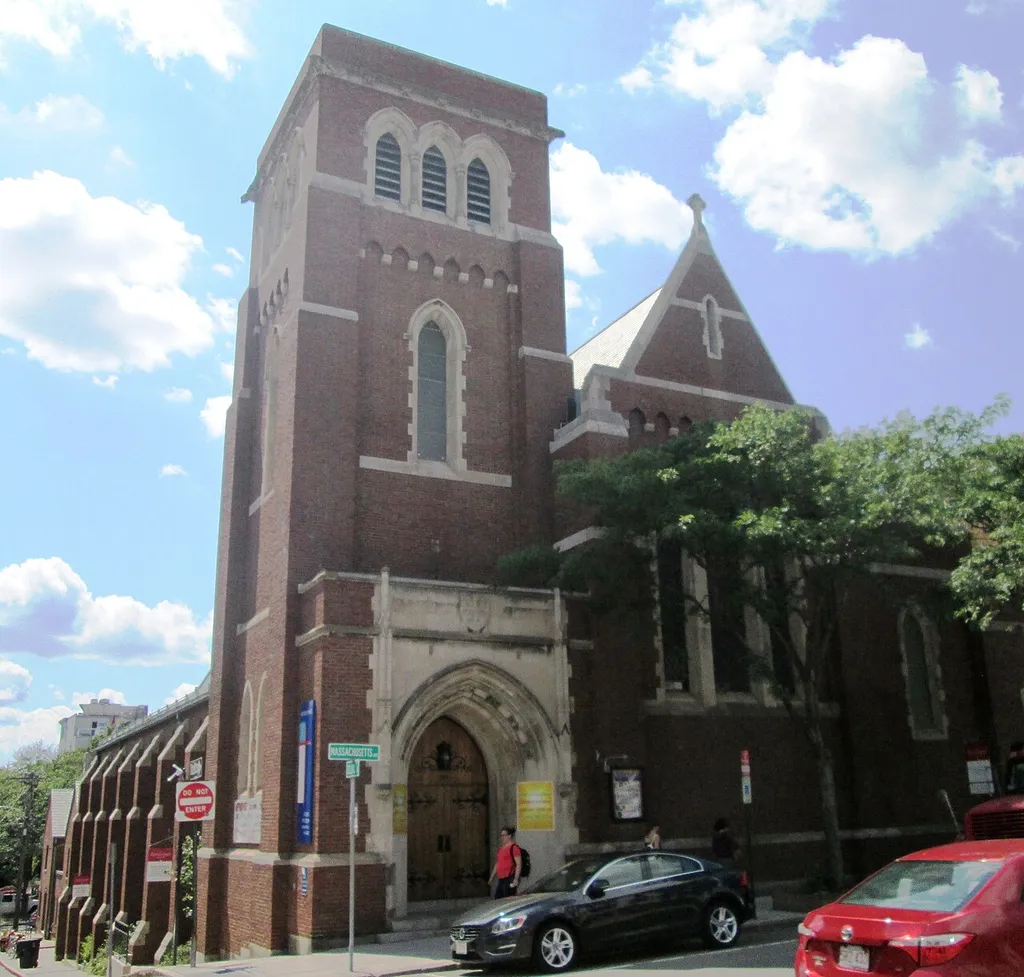 St. Peter's Episcopal Church, located at 838 Massachusetts Avenue at the corner of Sellers Street in Central Square of Cambridge, Massachusetts, was founded in 1842. The current church, the congregation's second, was built in 1866-67 and consecrated in 1873. The first stained-glass window was added in 1917. A Parish House was added behind the church in 1931. (Source: Church history)