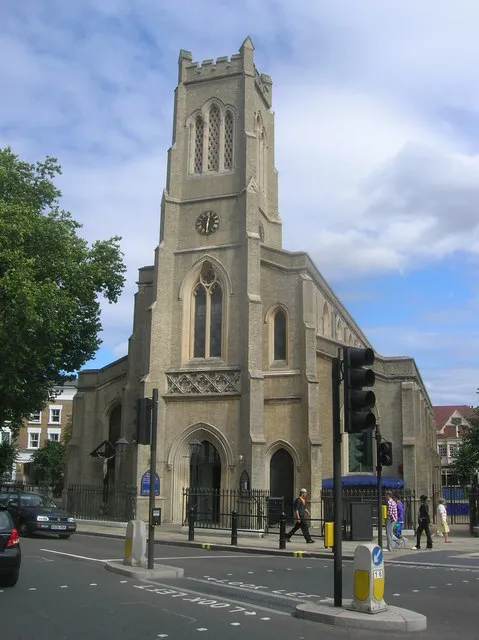 St John's parish church, North End Road, Fulham, London SW6, seen from the southwest