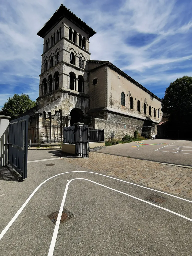 One of France's oldest churches, the Église Saint-Pierre in Vienne is home to a lapidarium. Taking advantage of a gate that is not usually open leading to the Institut Robin elementary school playground, I was able to take the southern façade, which has the advantage of not having a holy host of cars parked in front of it. :)