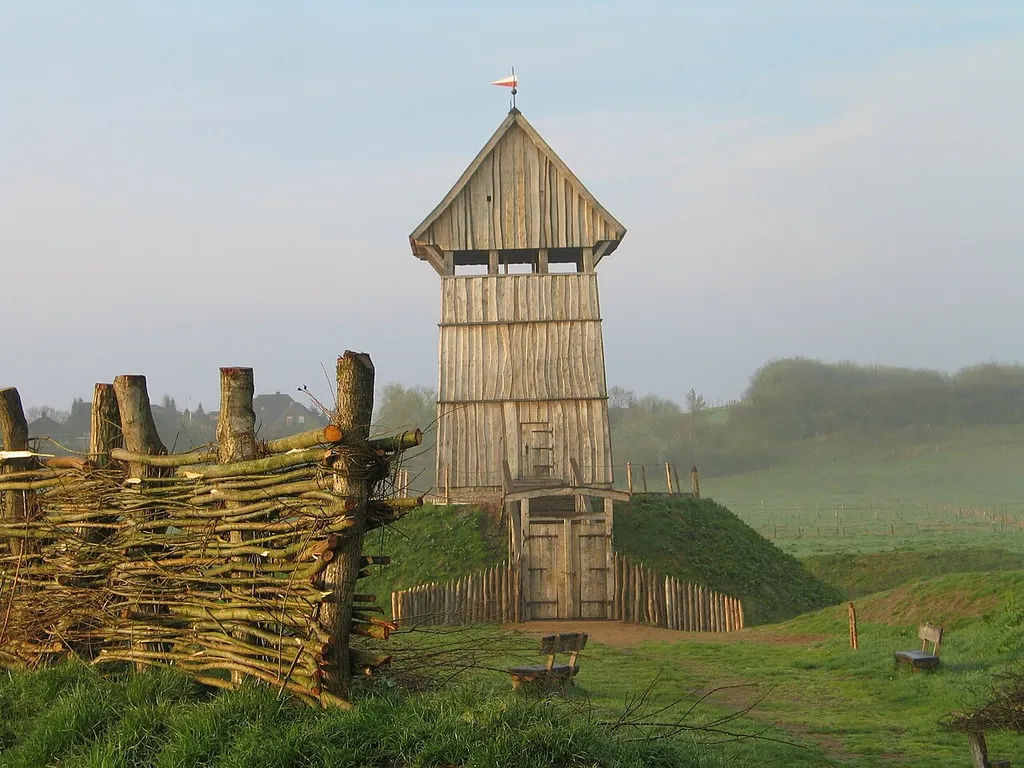 Turmhügelburg am Morgen.