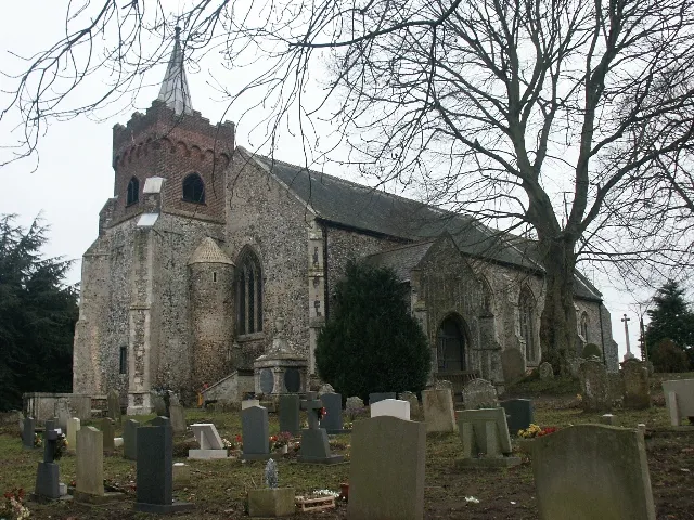 St Edmund's Church, Costessey. The building is late 14th century, built of flint, and is the oldest building in Costessey.