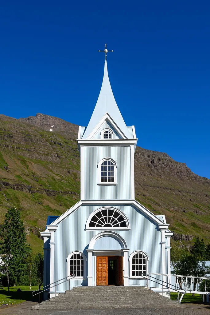The Blue Church in Seyðisfjörður, Iceland