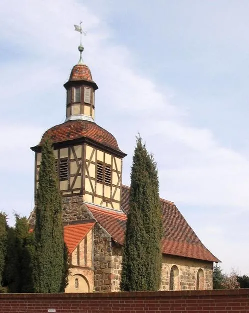 Rare apsis hall stone church Neschholz, built in 13th century. The timber framing spire was probably built in 18th century. The village Neschholz is an incorporated part of the town Belzig in the district Potsdam Mittelmark, state Brandenburg, Germany.