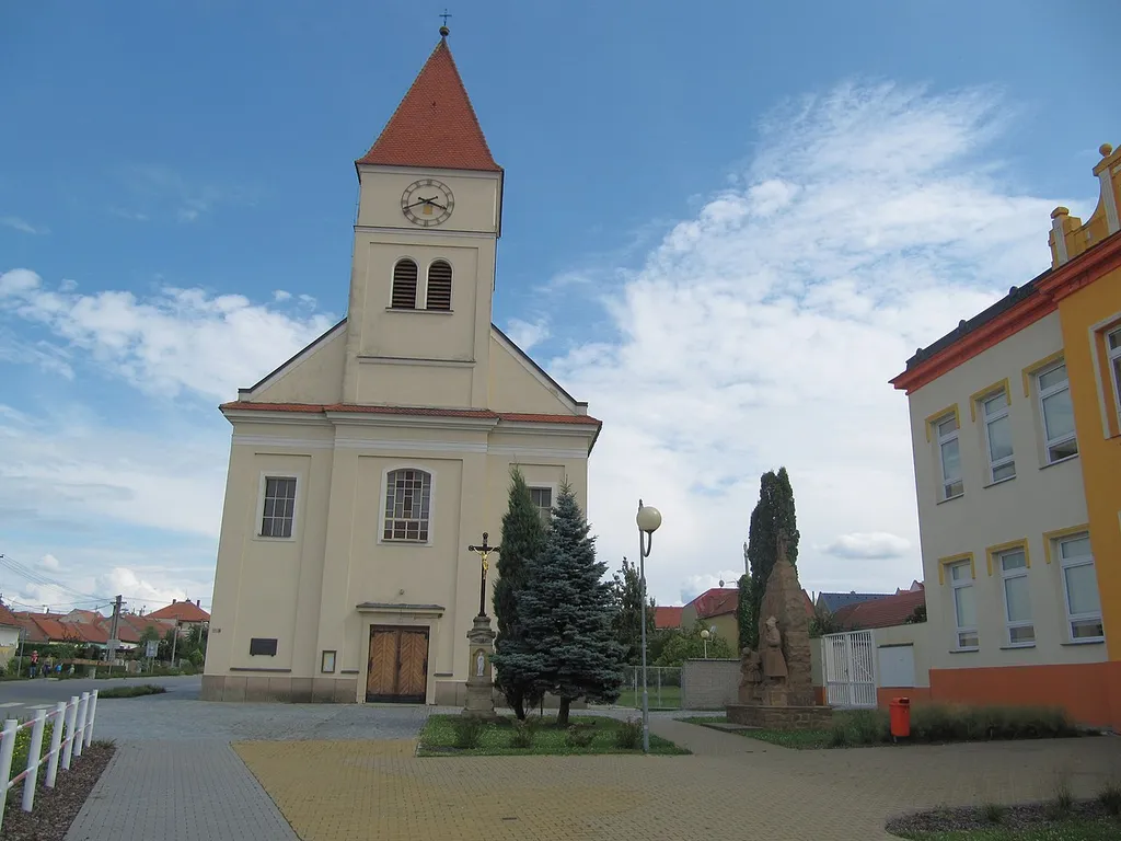Ostrožská Nová Ves in Uherské Hradiště District, Czech Republic. St. Wenceslas-church from 1770.