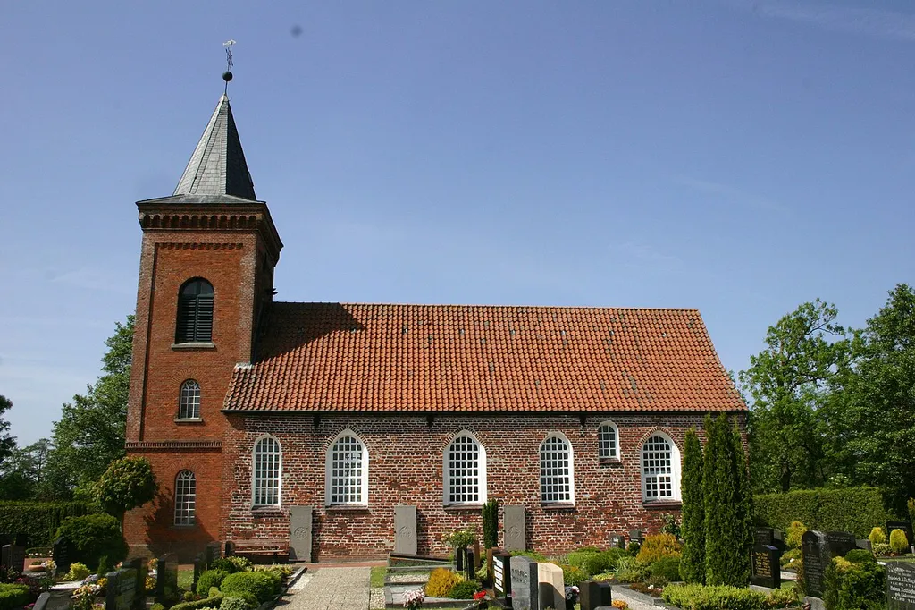 Historic church in Veenhusen, Leer district, East Frisia, Germany