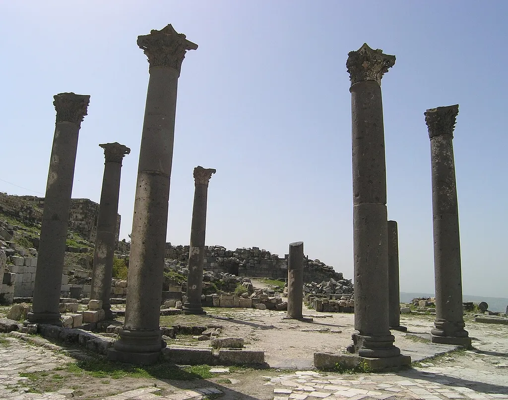 Columns of the octogonal church in Gadara, Jordan