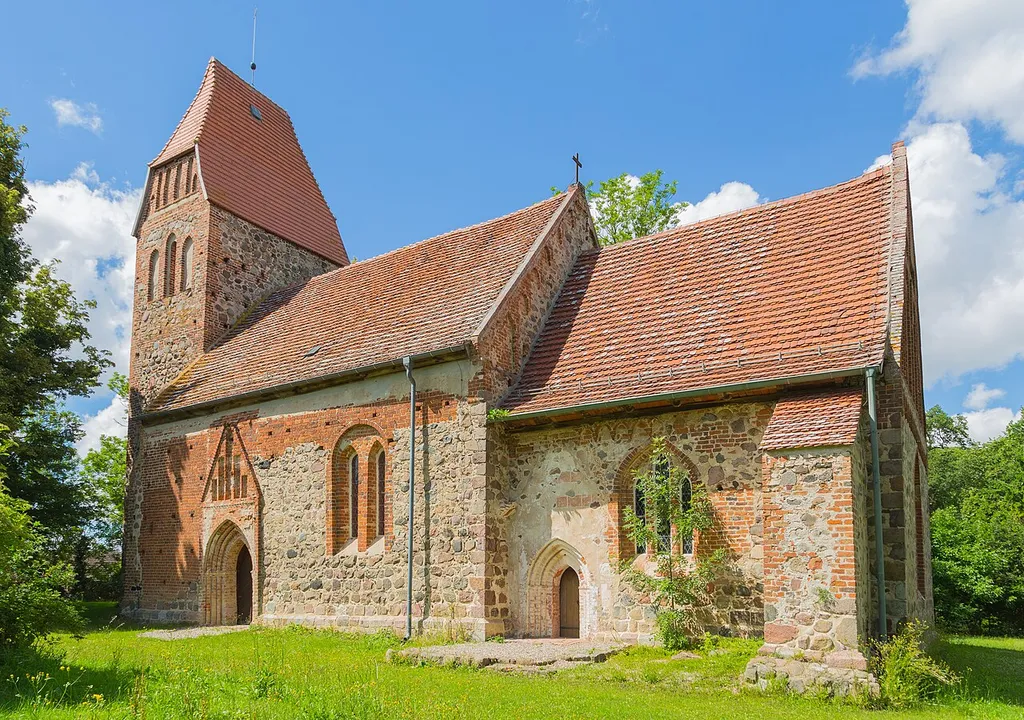 The Protestant village church of Bülow, district of Schorssow, Landkreis Rostock, Mecklenburg-Western Pomerania, Germany. The church is a listed cultural heritage monument.