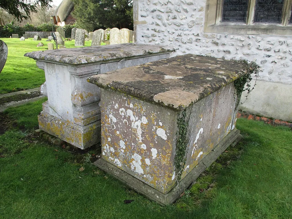 St. Andrew's Church, Boxford, Berkshire, England. Two Grade II listed tombs in the churchyard.