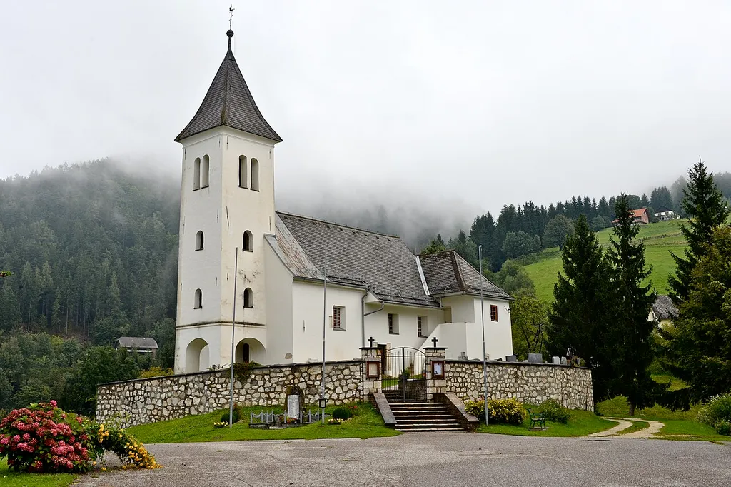 South west view at the subsidiary church Saint Oswald at Rieding #26, municipality Wolfsberg, district Wolfsberg, Carinthia, Austria, EU