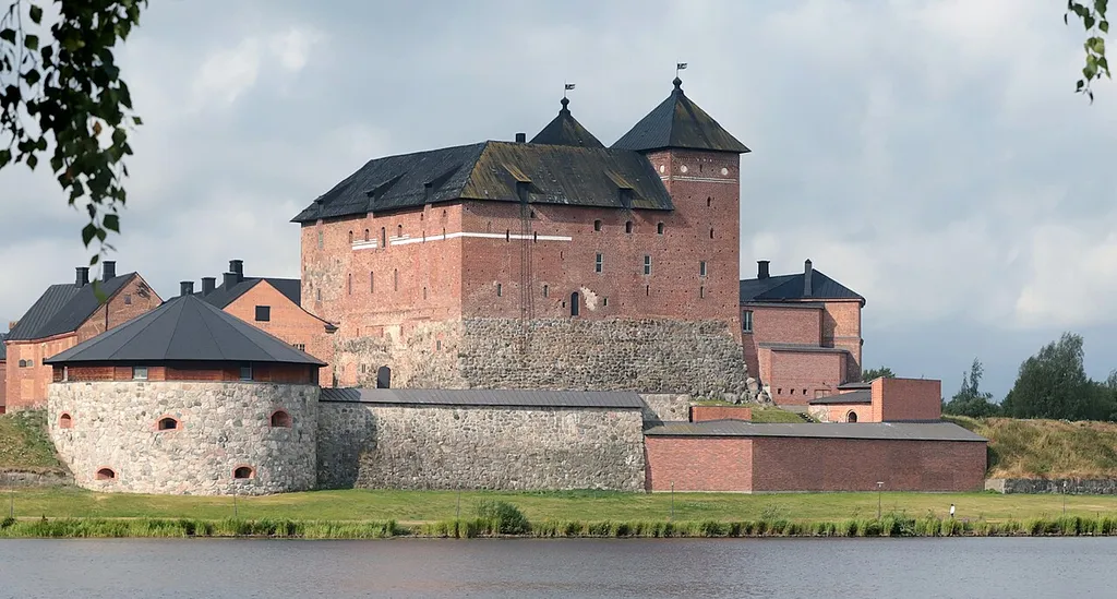 Häme Castle in Hämeenlinna, Finland, viewed from Varikonniemi across Linnansalmi.