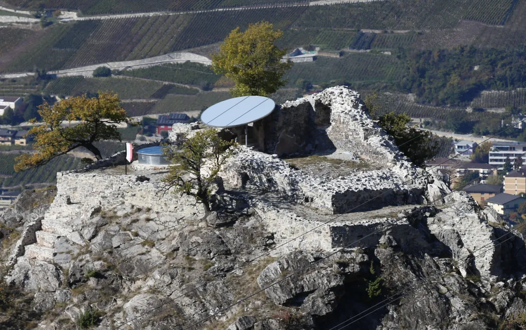 Ruins of the Beauregard Castle, in Chippis, Valais, Switzerland, Overview, Photo Taken 2020