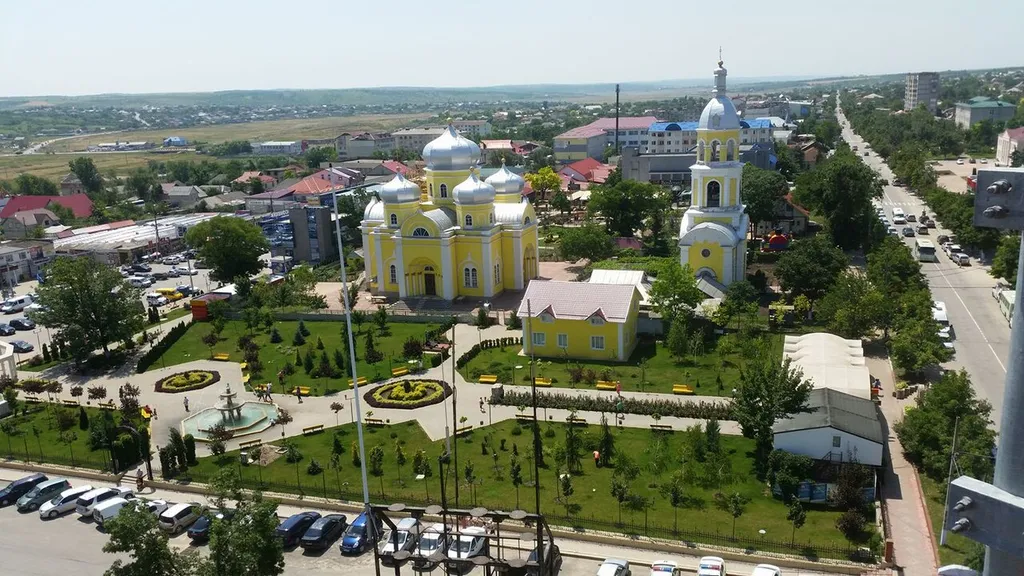 Aerial view of the St. John the Baptist Cathedral in Comrat