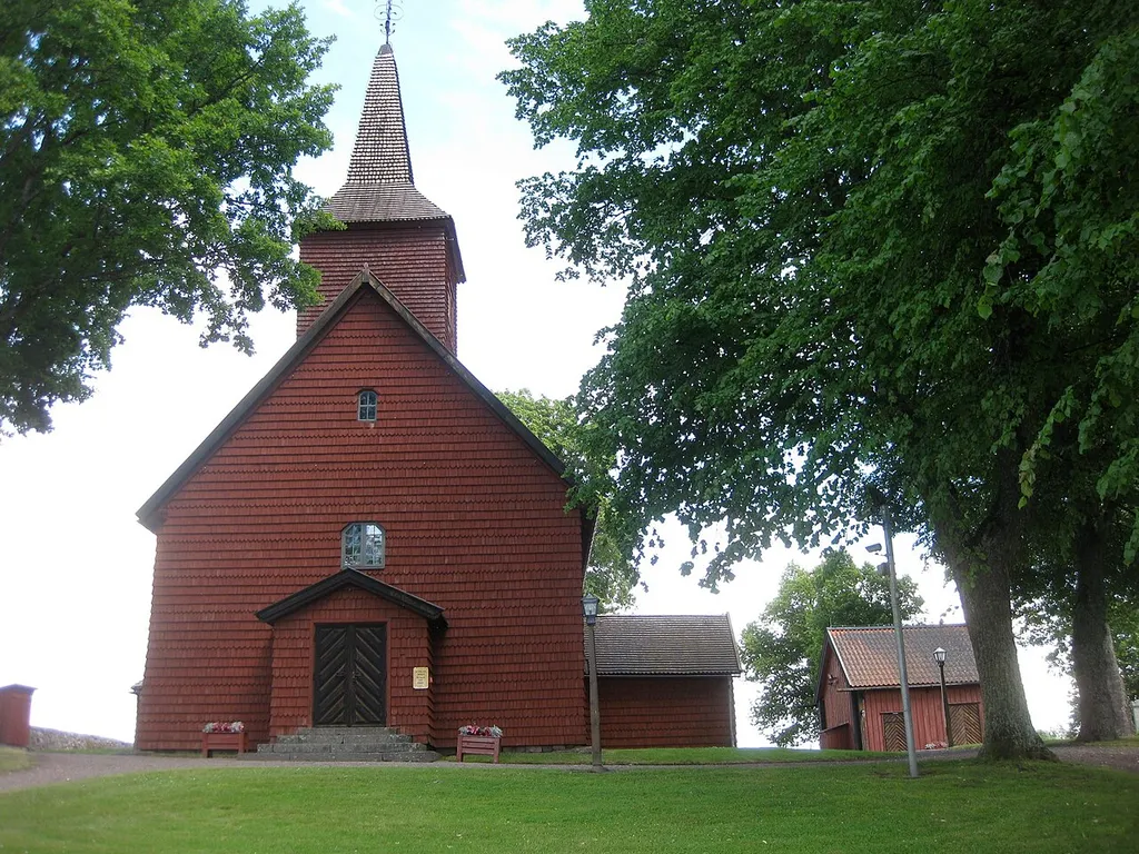 Älgarås church in Töreboda municipality, the province of Västergötland, Sweden. One of a few existing medieval wooden churches in Sweden. The main part was built in 1460s.