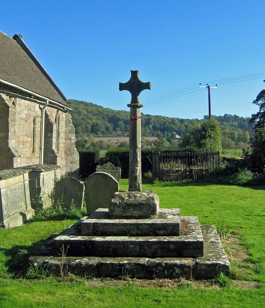 Stone cross in St Cuthbert's parish churchyard, Holme Lacy, Shropshire
