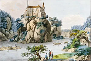 Beschreibung: Burg Orlík nad Vltavou, historische Ansicht; Lizenzstatus: GNU-FDL de:Kategorie:Bild:Burg