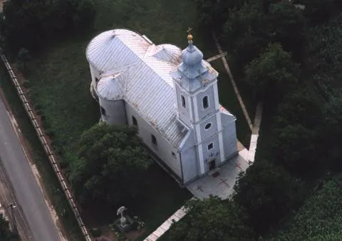 Újfehértó, Hungary, aerialphotgraphy, Örömhírvétel görög katolikus templom