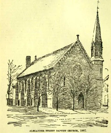 Engraving of Alexander Street Baptist Church (Toronto) in 1887