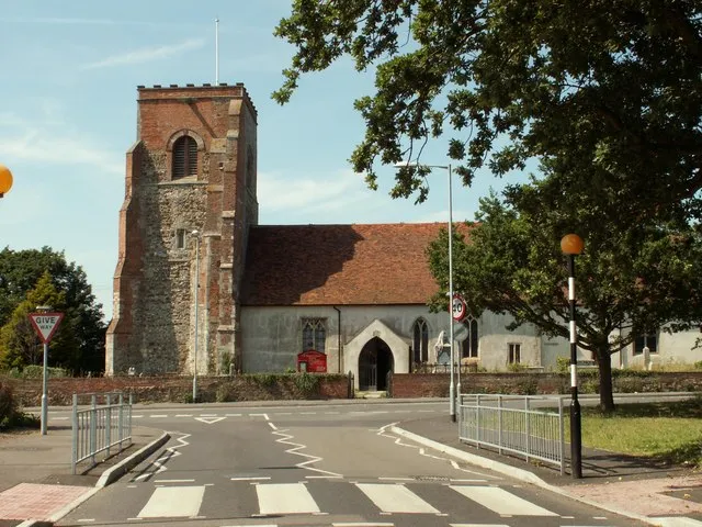 Nave and west tower of St Michael's parish church, Ramsey, Essex, seen from the south
