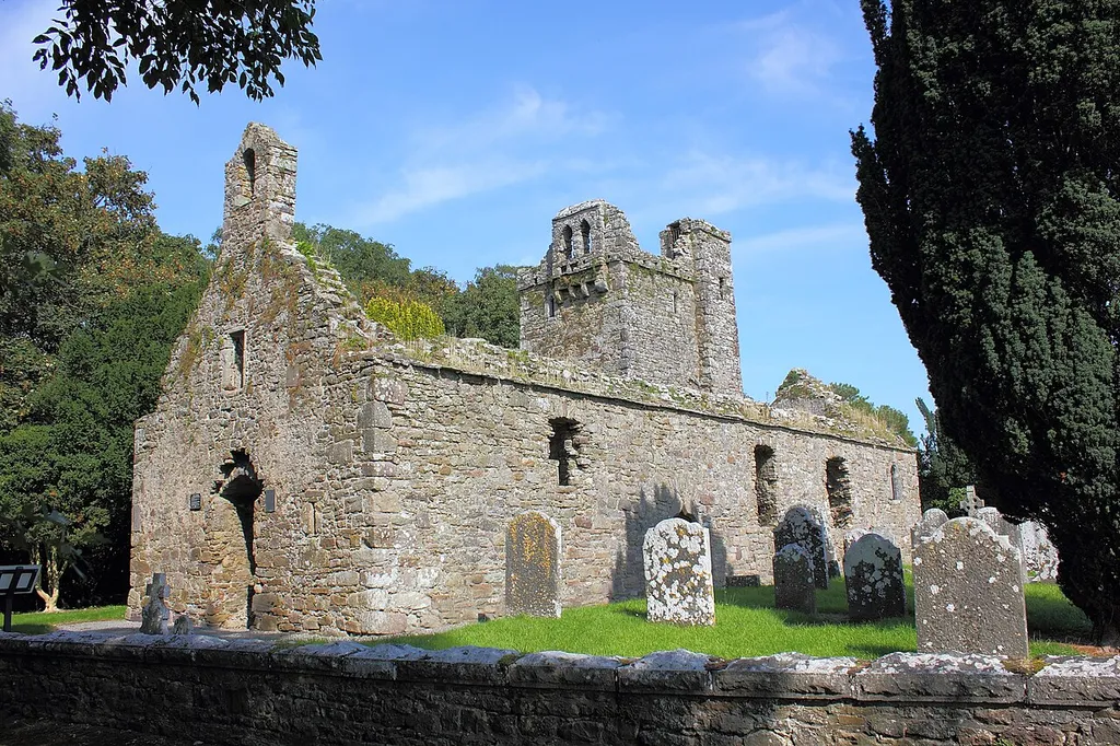 This photograph was taken by Edmund Keilthy as part of the "wiki loves monuments" competition and it's an image of Kilfane Church, Kilfane Thomastown Co.Kilkenny. This Church, A 14th Century Edifice with castellated presbytery, was originally dedicated to St. Paan. Note the sedilia and traces of consecration crosses.
