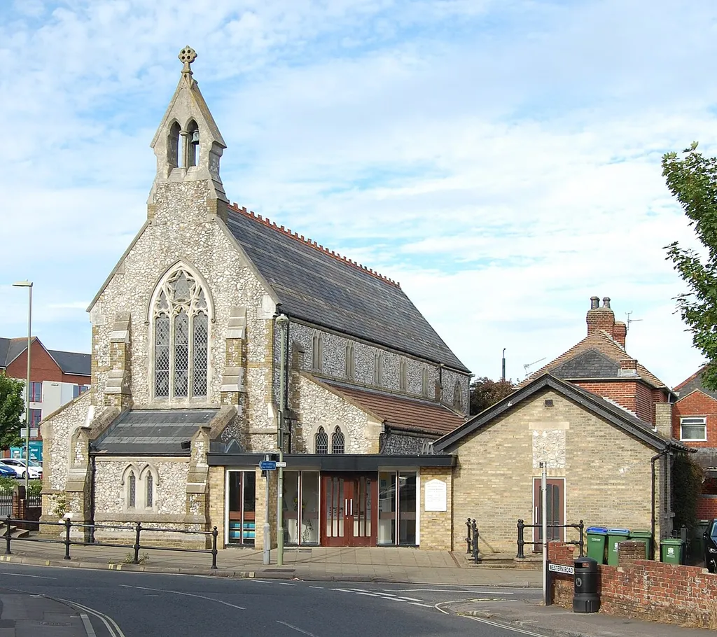 Church of the Sacred Heart, Portland Street, Fareham, Hampshire, England. The Roman Catholic parish church of the town of Fareham. A second church was built in nearby Portchester in the 1960s and was served from the Sacred Heart, but closed in the early 21st century; and another church was built in the south of Fareham in 1980 to serve that part of the town.