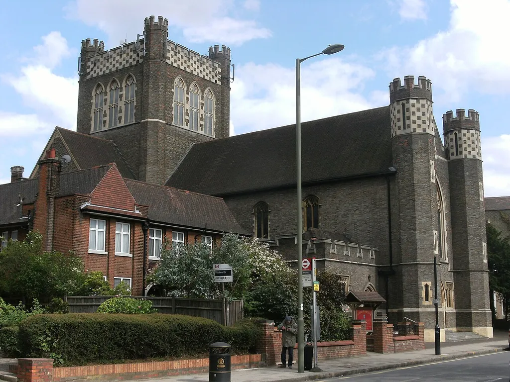 Roman Catholic church of St Edward the Confessor, Finchley Road, London NW11, seen from the northwest. The house on the left is the Presbytery.