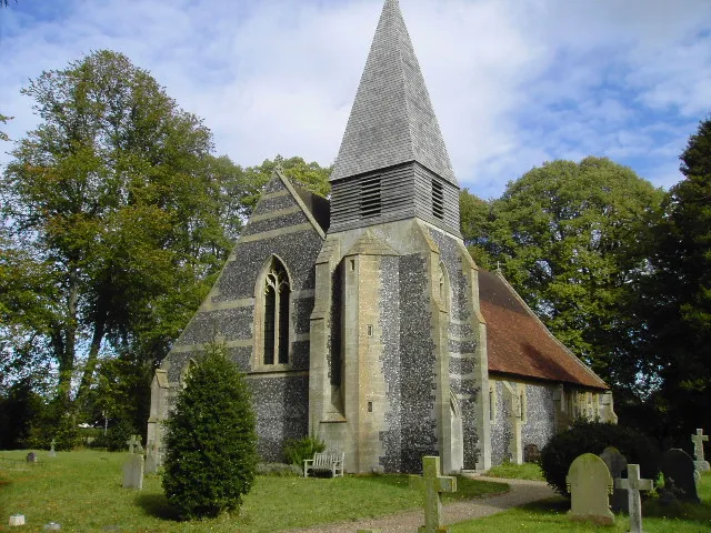 Ecchinswell Church. The church is in the top left hand corner of the square, the photo was taken looking east from the road.