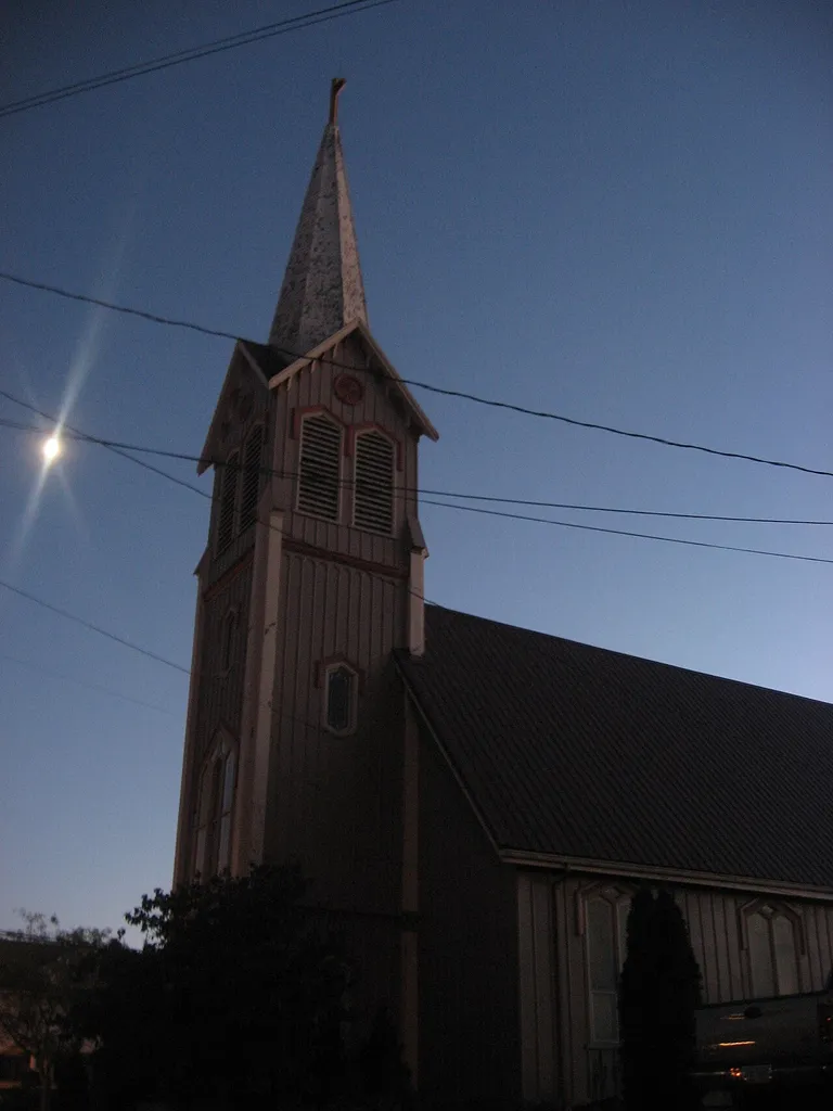 View from the north of Zion Episcopal Church, located at 7 Ridge Street (State Routes 99/547) in Monroeville, Ohio, United States. Built in 1861, it is listed on the National Register of Historic Places.