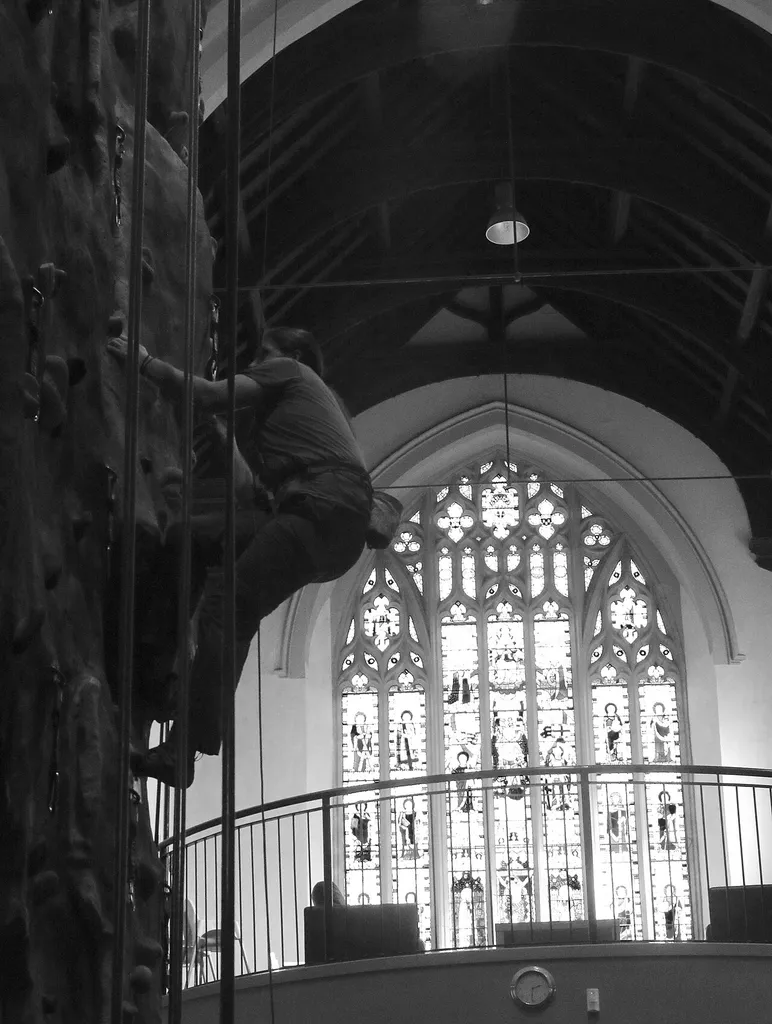 Inside Newcastle Climbing Centre, Shields Road, Newcastle upon Tyne, England.Built in 1906 as St Mark's parish church; since deconsecrated and converted.