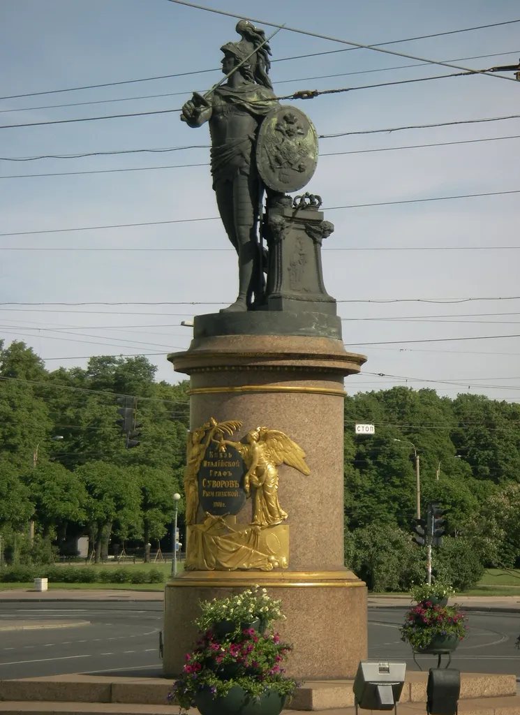 Памятник Суворову возле троицкого моста, Санкт-Петербург. (Monument to Suvorov before Trinity Bridge, St Petersburg.) 1801 г. Надпись под памятником: Князь Италiйской Графъ Суворовъ Рымникской.