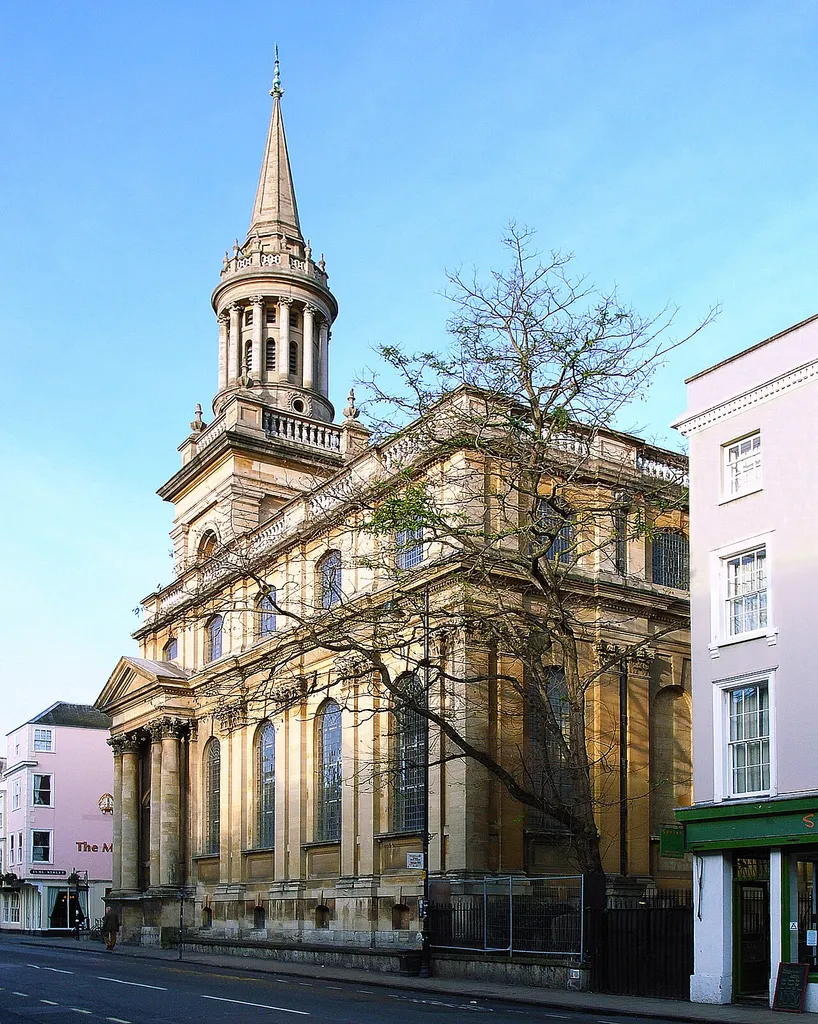 The former Church of England parish church of All Saints, High Street, Oxford: view from the High Street. The church was built 1706-08 and may have been designed by Henry Aldrich. In the early 1970s it was converted into a library for Lincoln College.
