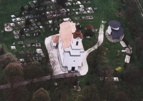 Kapolcs, Hungary, aerialphotgraphy. Szentháromság római katolikus templom