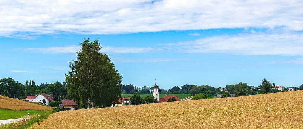 Blick auf Hinterskirchen, Gemeinde Neufraunhofen, Landkreis Landshut.