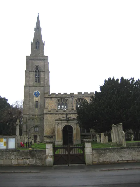 West tower and south porch of St Michael and All Angels parish church, Langtoft, Lincolnshire, seen from the southeast