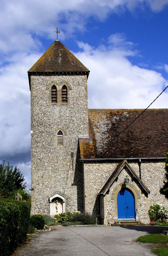 West tower and south porch of St Michael's and All Angels parish church, Partridge Green, West Sussex, seen from the southeast